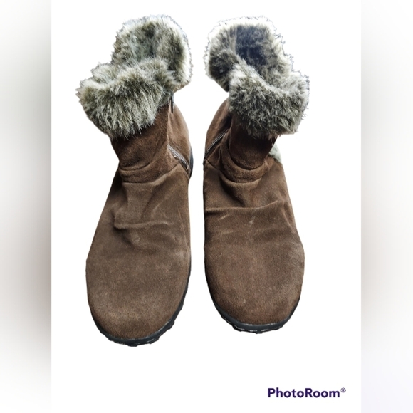 Khombu size 7 women's Lindsay brown suede leather ankle boot faux fur lined - Picture 1 of 13